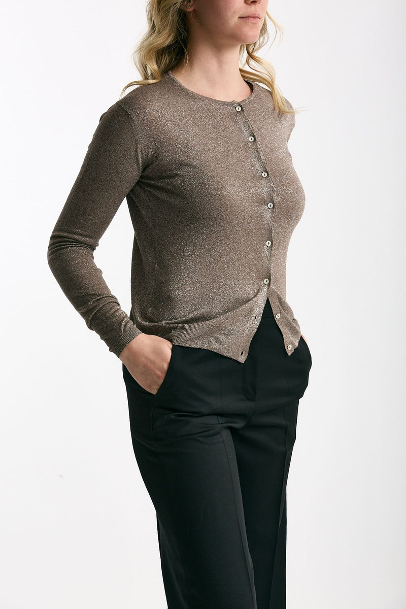 Cardigan slim in viscosa tortora con filo lurex women Be you - 3