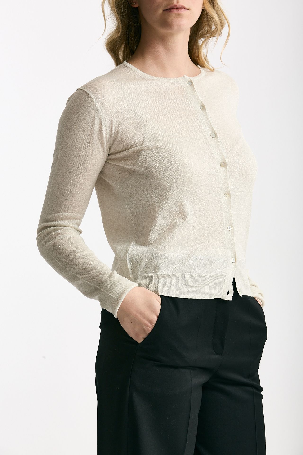 Cardigan slim in viscosa ghiaccio con filo lurex women Be you - 4