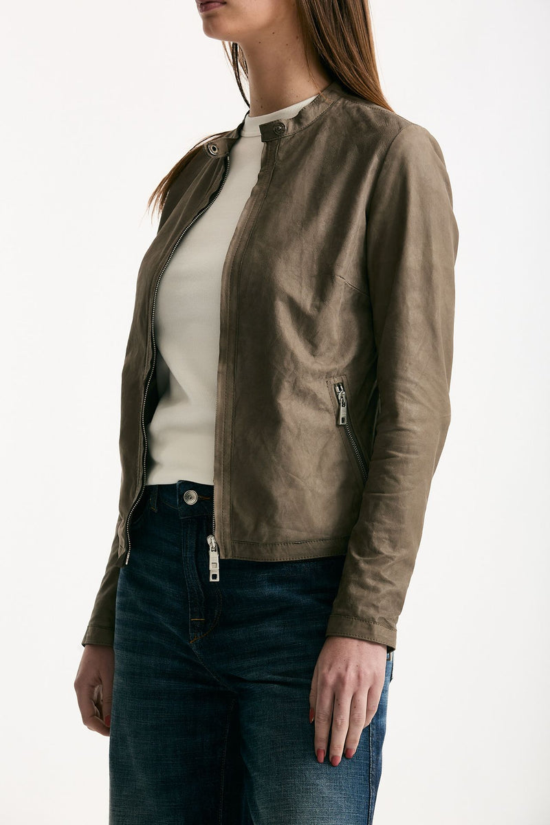 Giubbino slim in pelle tortora women Giorgio brato - 3