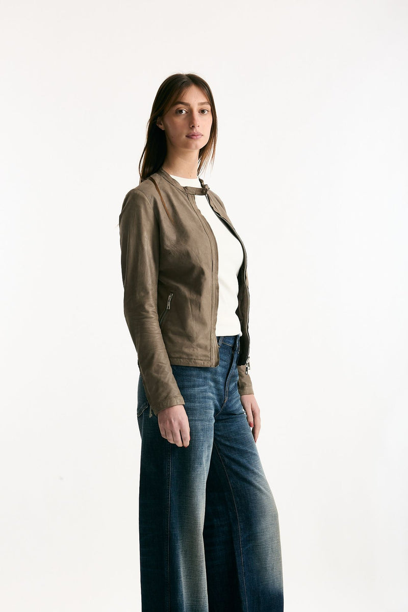 Giubbino slim in pelle tortora women Giorgio brato - 4