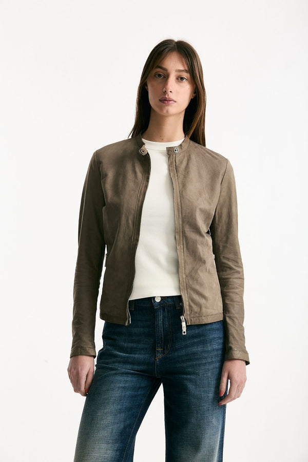 Giubbino slim in pelle tortora women Giorgio brato