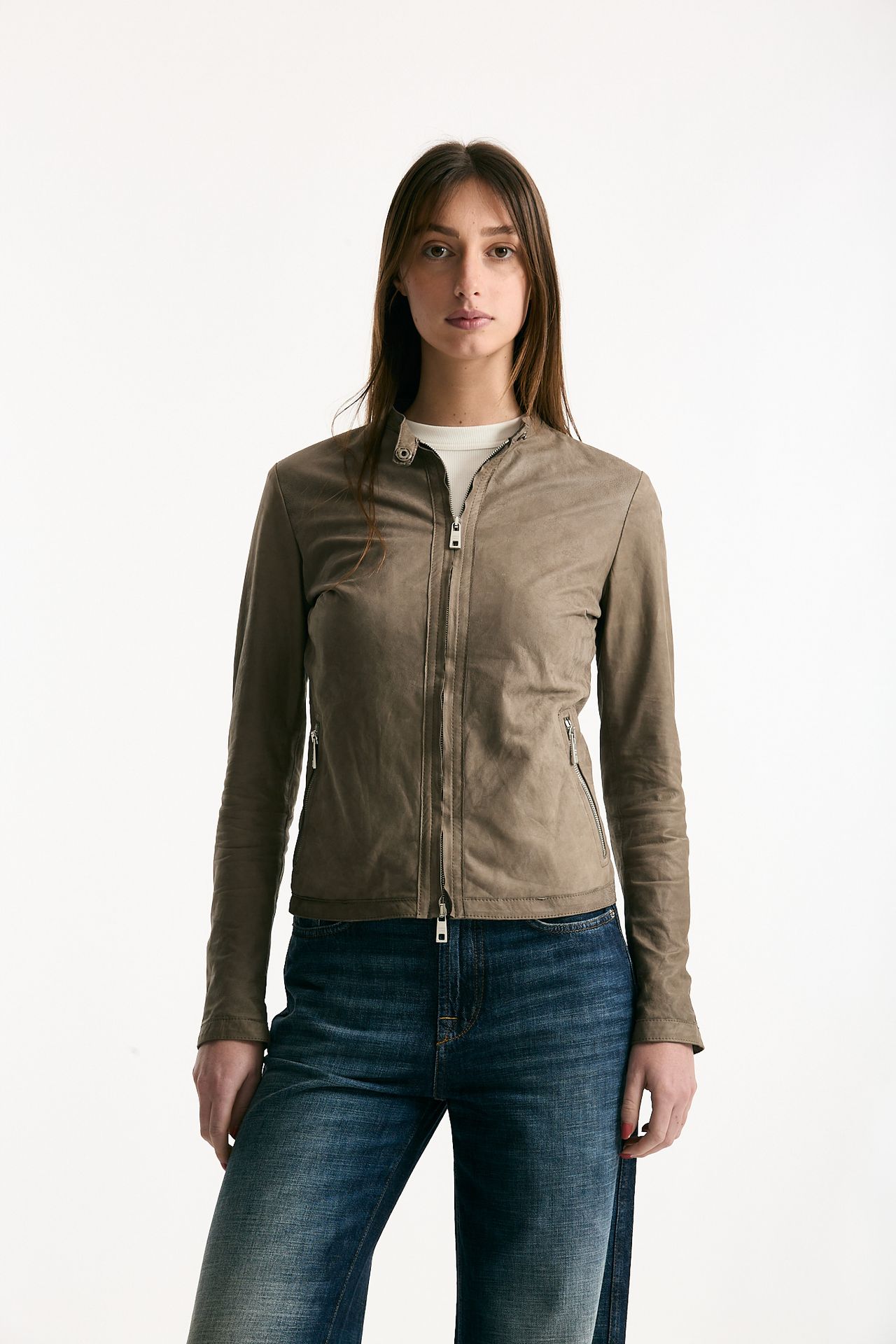 Giubbino slim in pelle tortora women Giorgio brato - 5