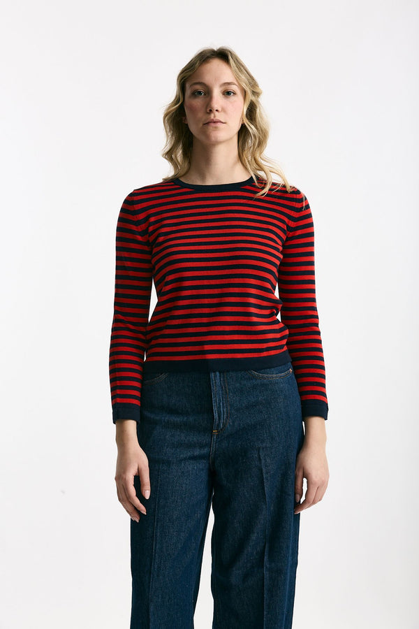 Maglia rigata Blu e rossa women Marché des palmiers