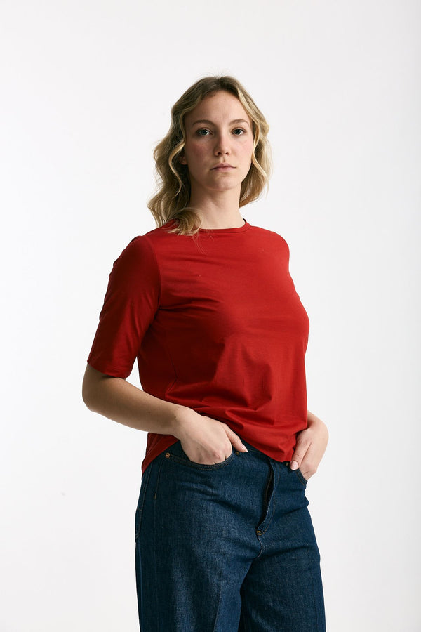 T-shirt in cotone rosso women Marché des palmiers