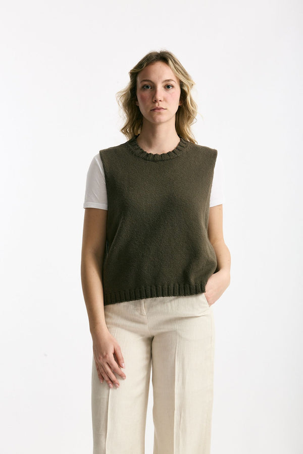 Gilet in maglia verde bosco women Marché des palmiers