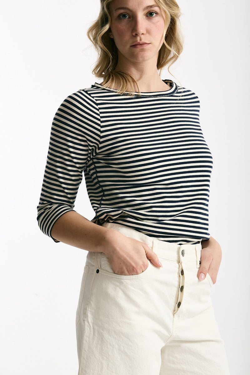 T-shirt slim rigata panna e blu women Clouds - 3