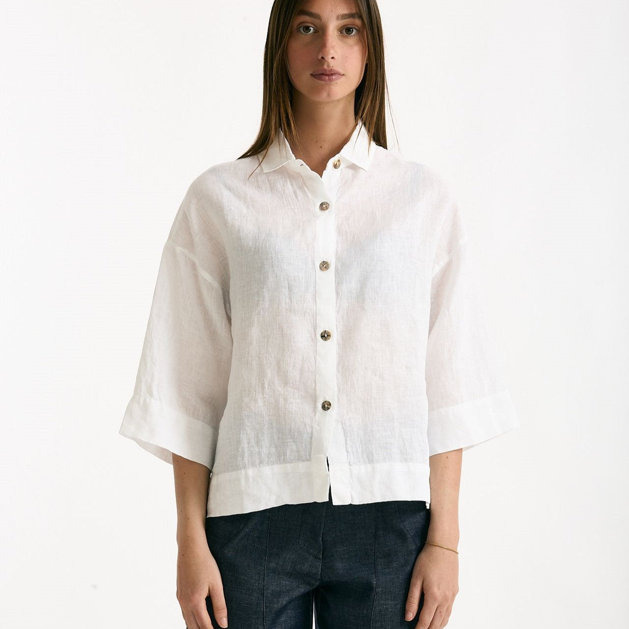 Camicia in lino bianco women Clouds - 6