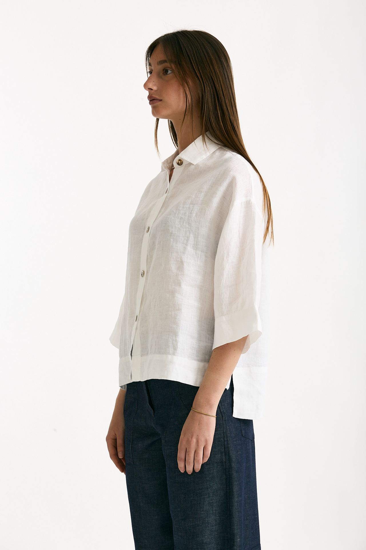 Camicia in lino bianco women Clouds - 3