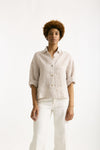 Camicia in lino Rigata bianca e beige women Clouds - 1