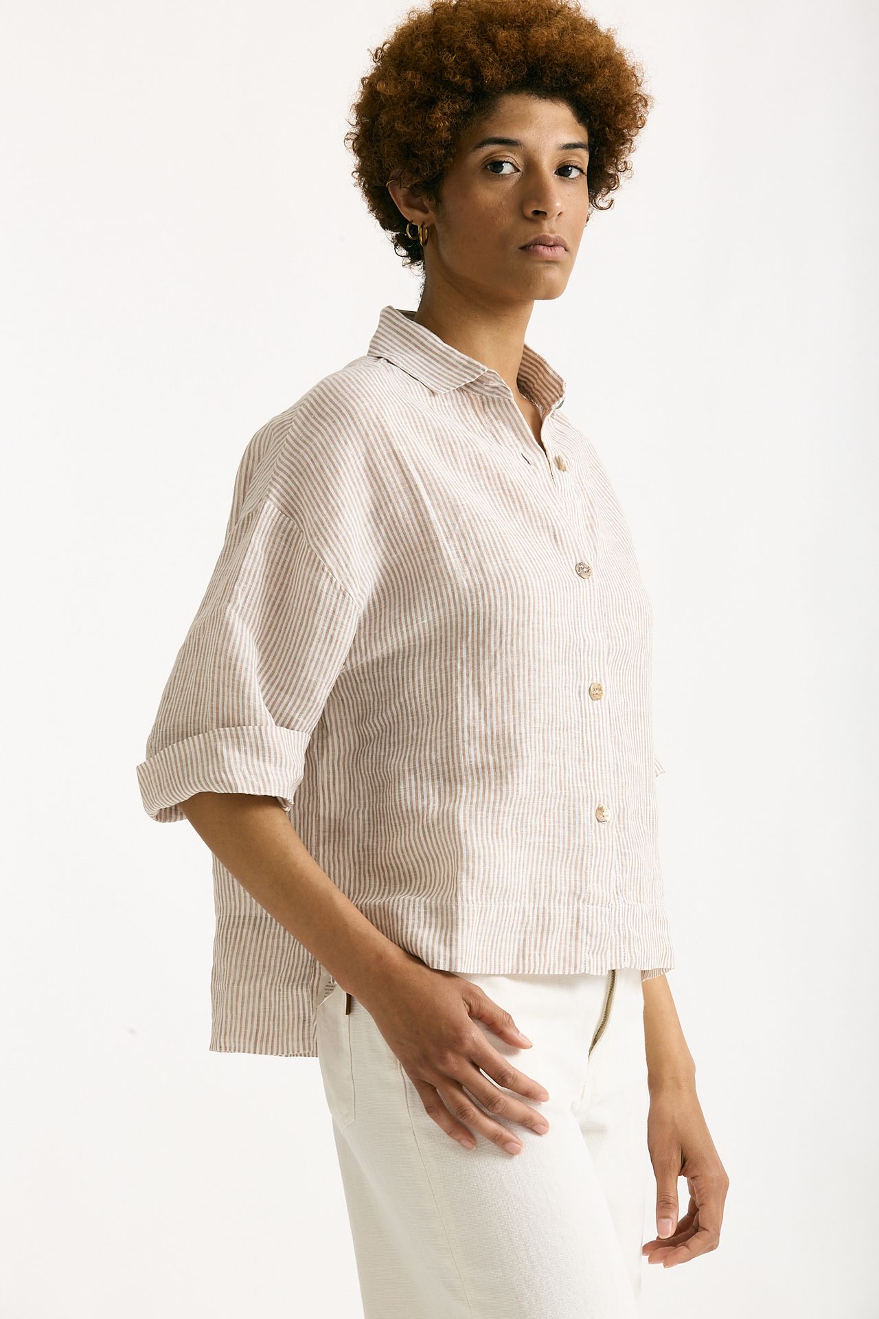 Camicia in lino Rigata bianca e beige women Clouds - 3