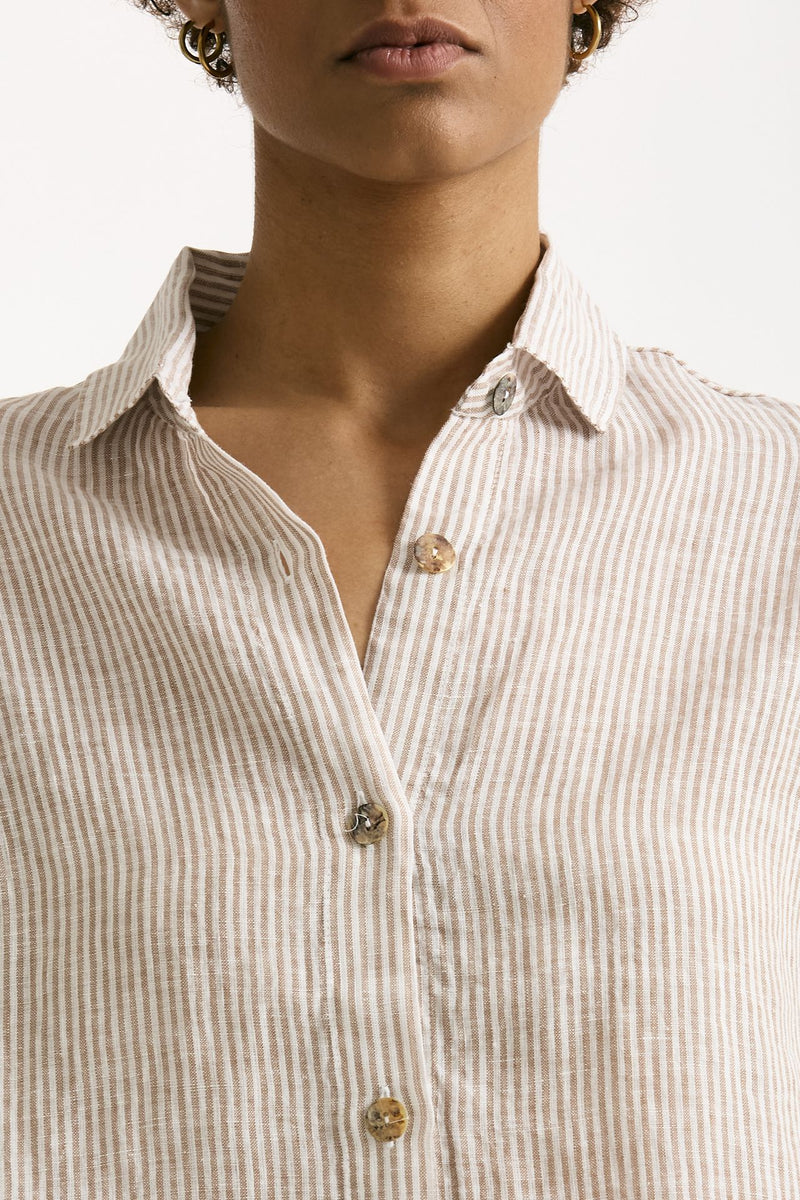 Camicia in lino Rigata bianca e beige women Clouds - 5