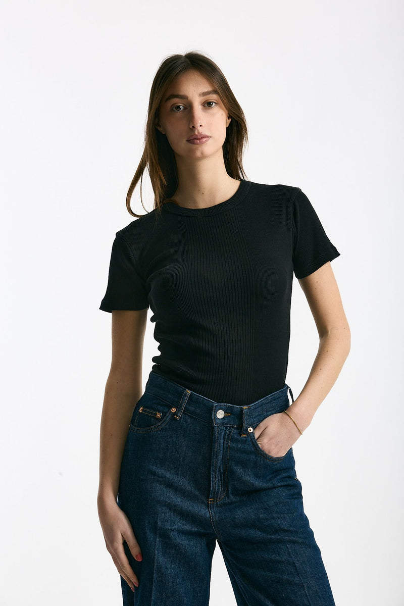 T-shirt a costine nero women Department five - 2