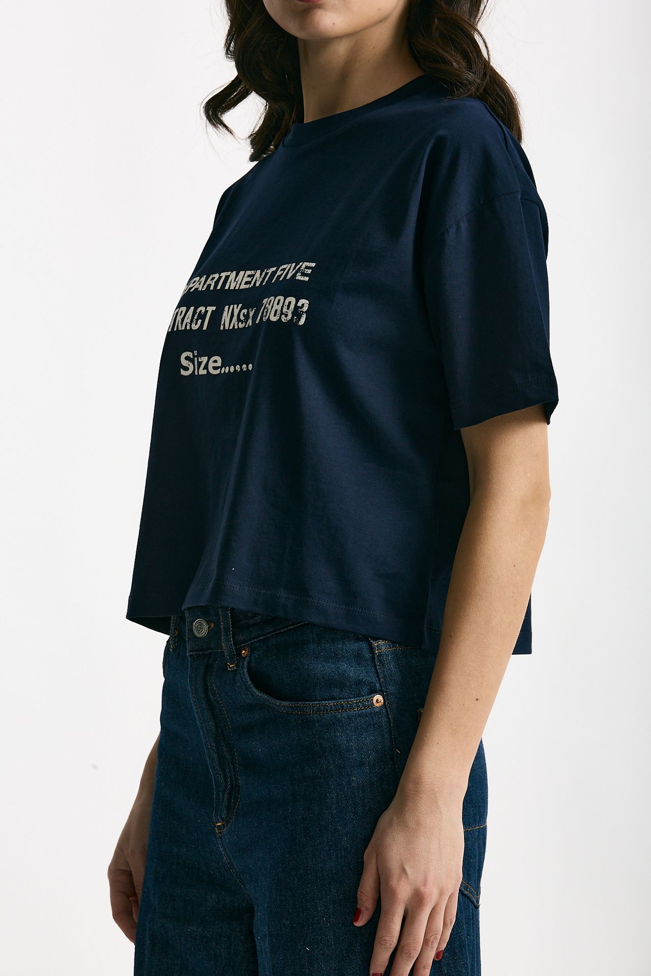 T-shirt boxy blu con stampa women Department five - 3