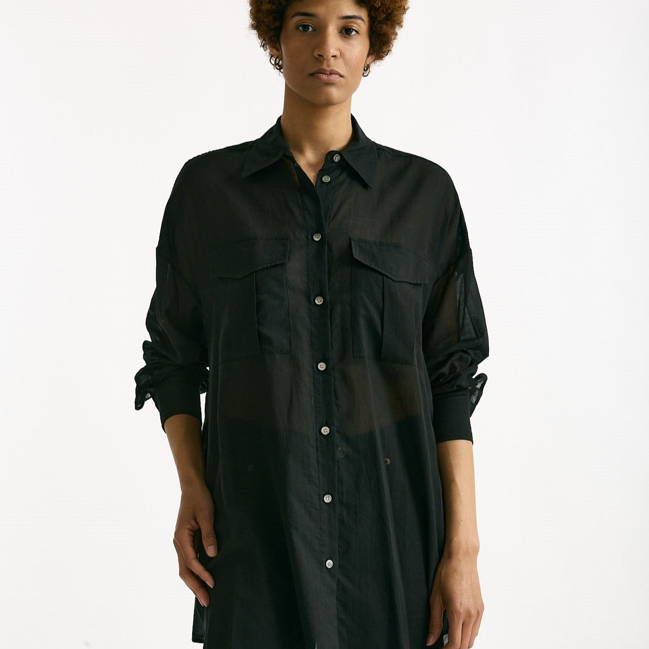 Camicia over in mussola di cotone nero women Department five - 6
