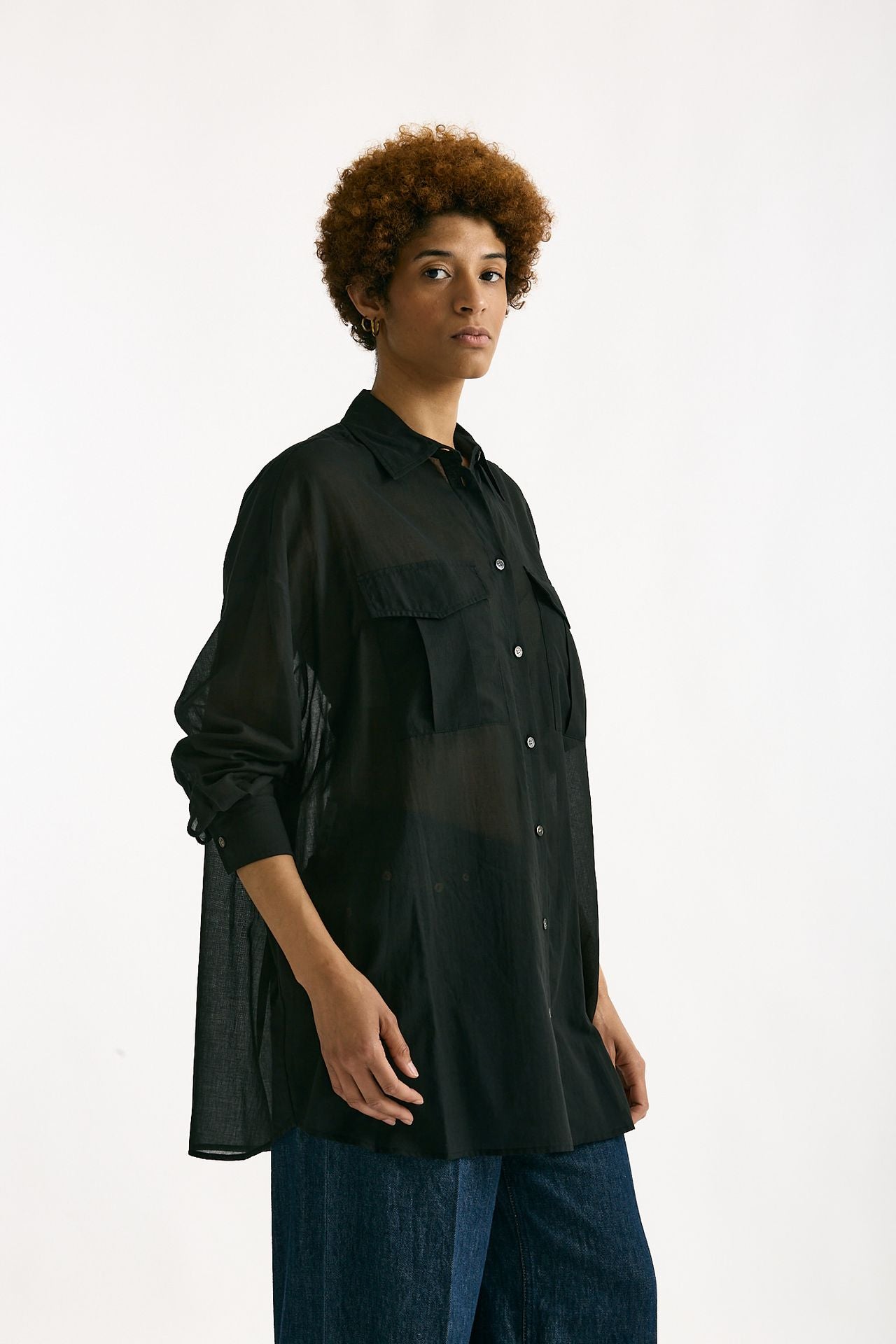 Camicia over in mussola di cotone nero women Department five - 2