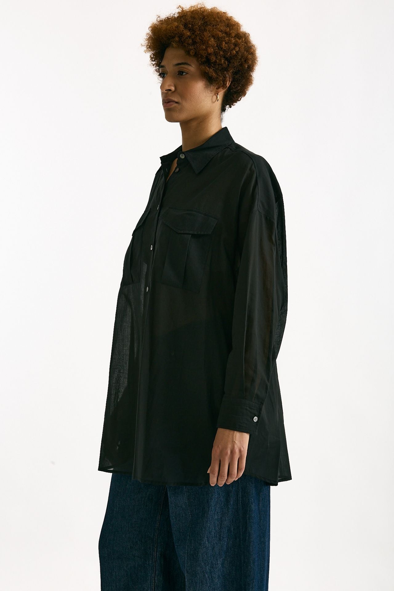 Camicia over in mussola di cotone nero women Department five - 4