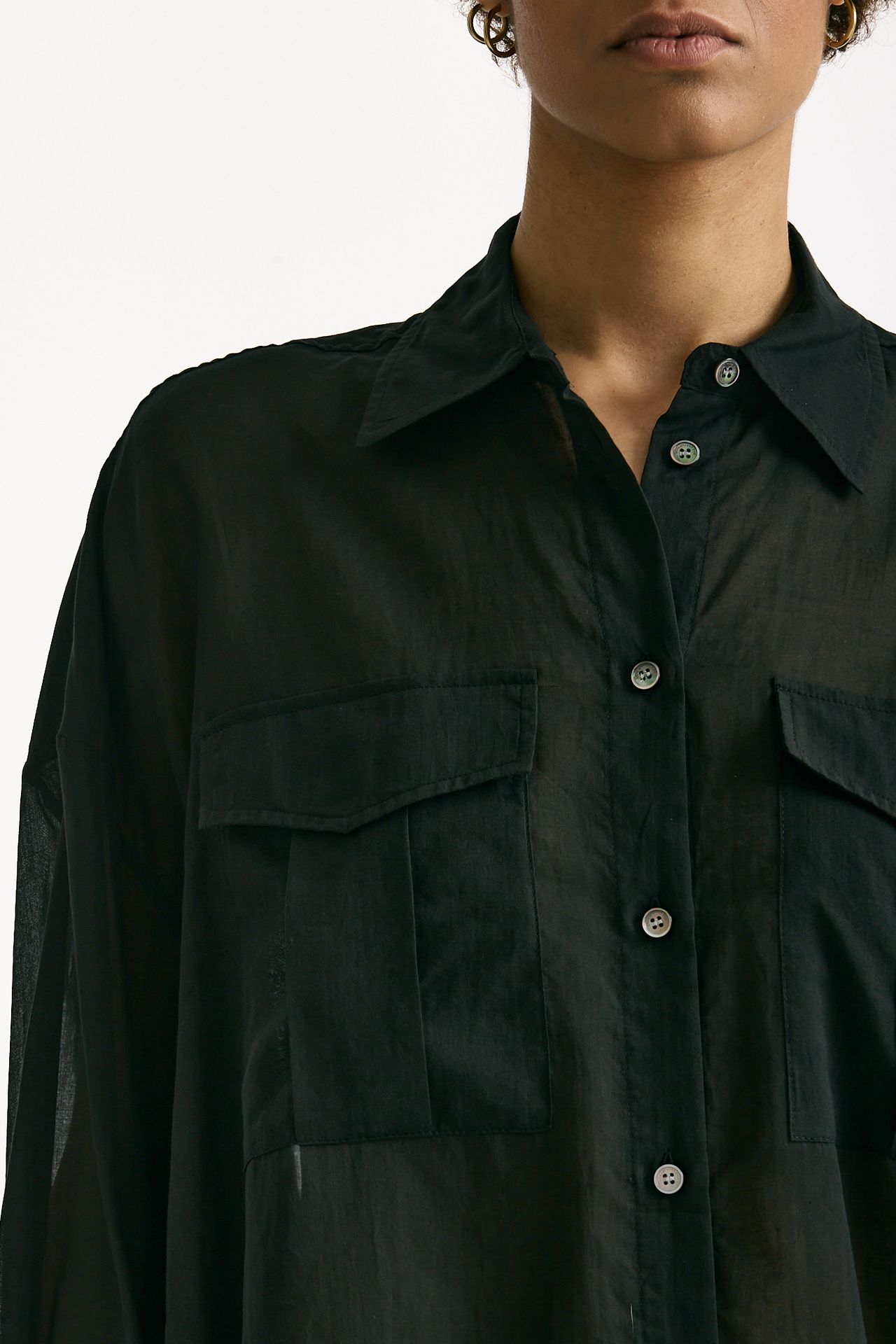 Camicia over in mussola di cotone nero women Department five - 5