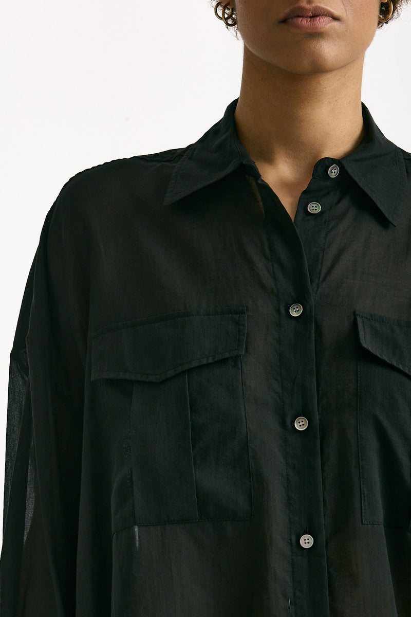 Camicia over in mussola di cotone nero women Department five - 5