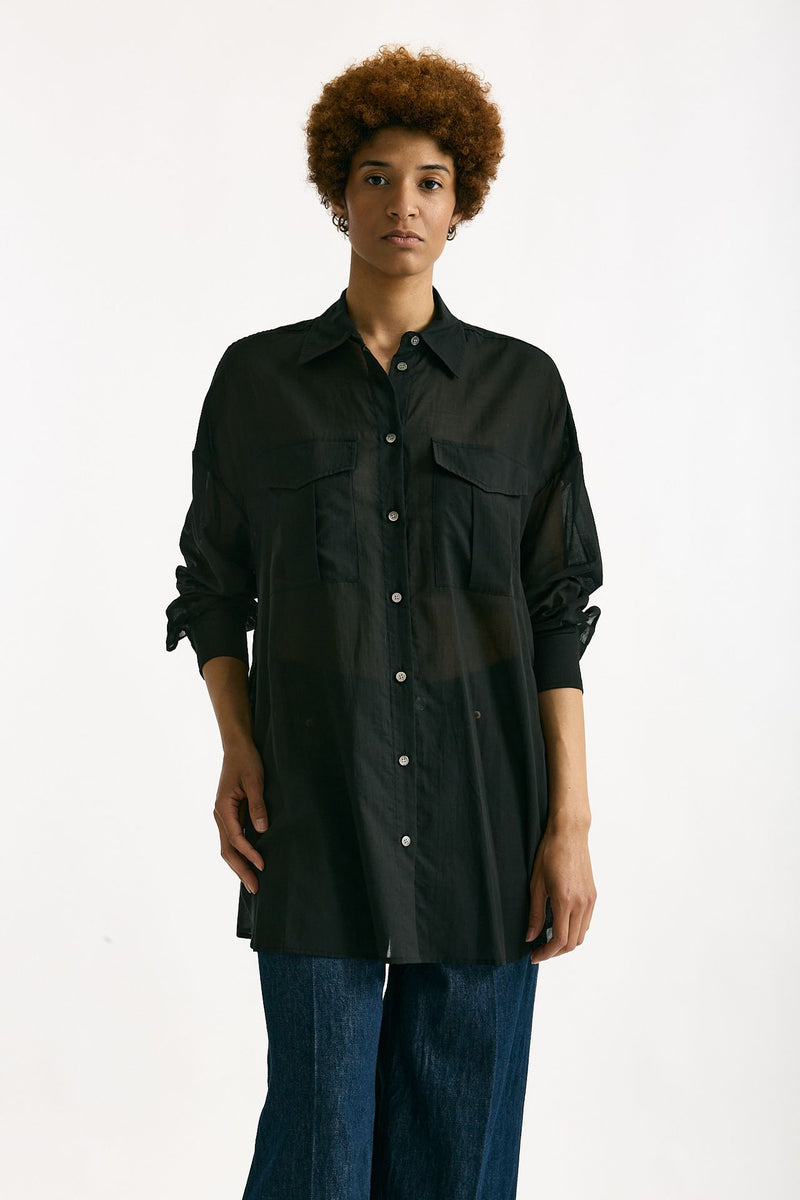 Camicia over in mussola di cotone nero women Department five - 1