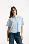 Camicia crop riga azzurra blu e bianca women Dondup - 2