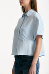 Camicia crop riga azzurra blu e bianca women Dondup - 3