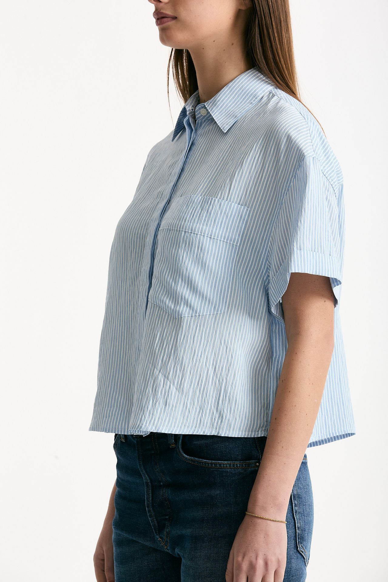 Camicia crop riga azzurra blu e bianca women Dondup - 3