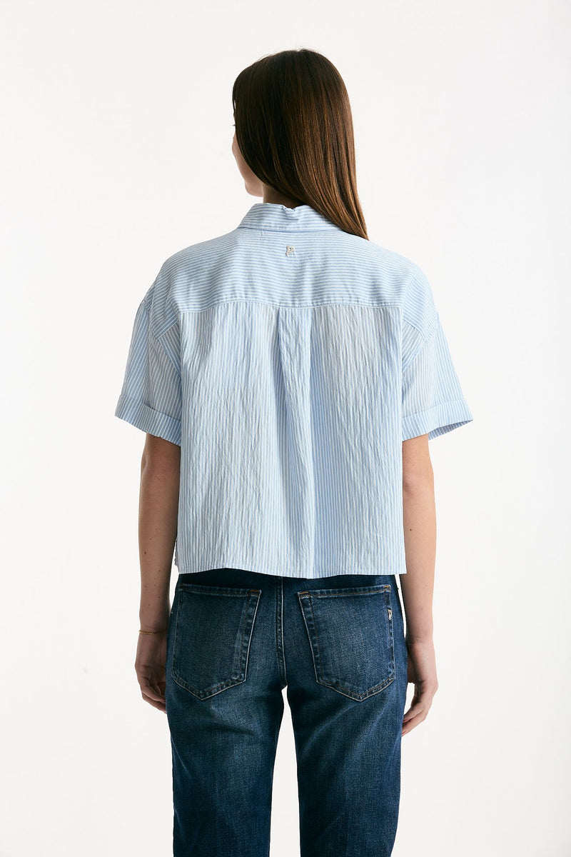 Camicia crop riga azzurra blu e bianca women Dondup - 5