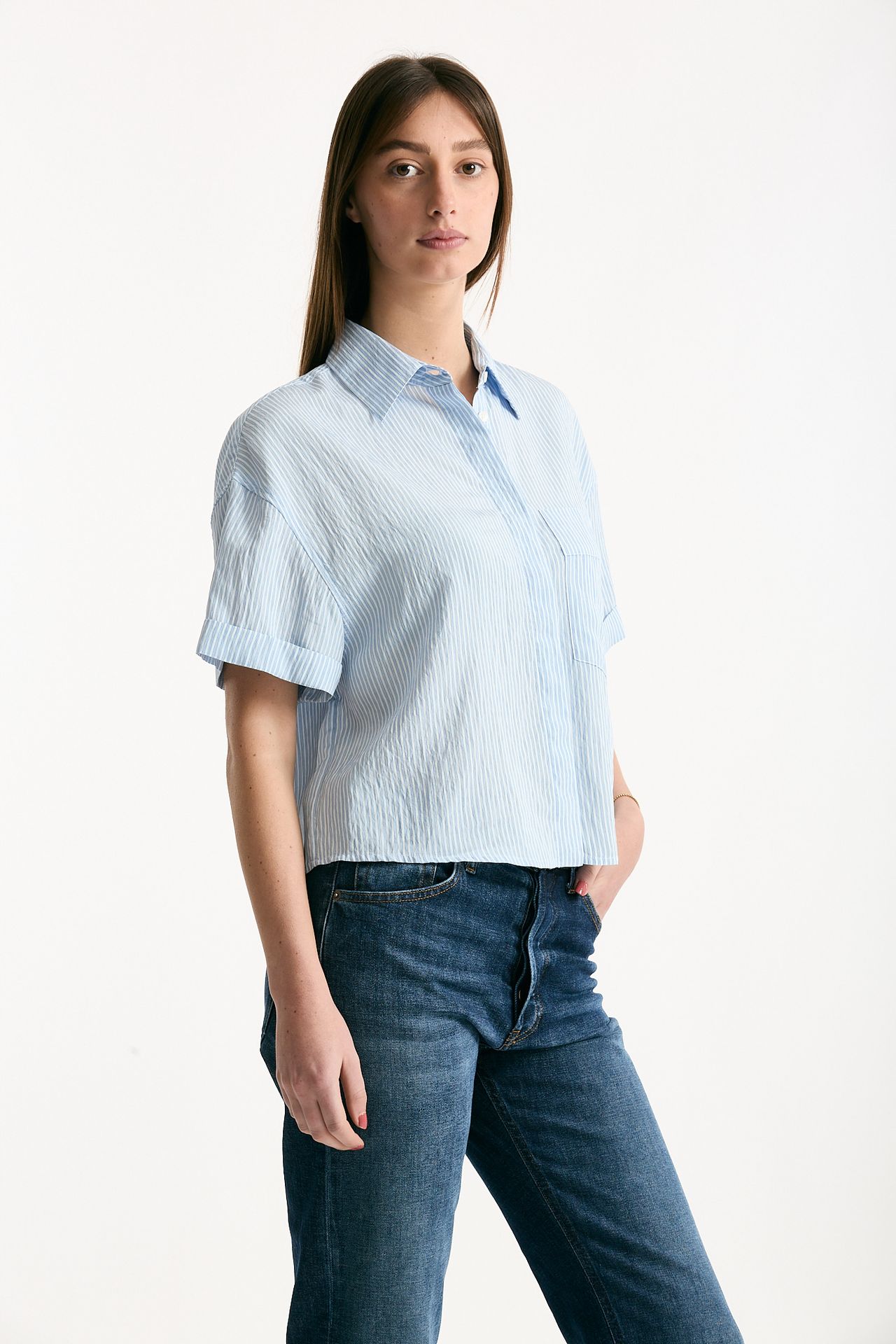 Camicia crop riga azzurra blu e bianca women Dondup - 1