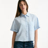 Camicia crop riga azzurra blu e bianca women Dondup - 6