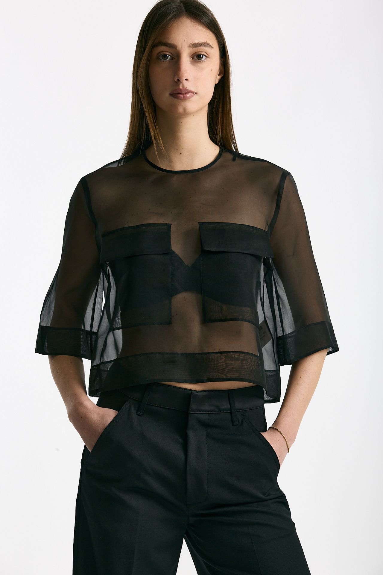 Blusa crop in seta nero women Dondup - 2