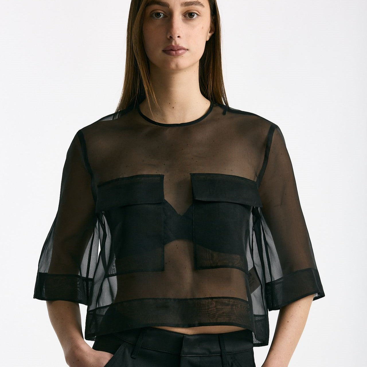 Blusa crop in seta nero women Dondup - 6