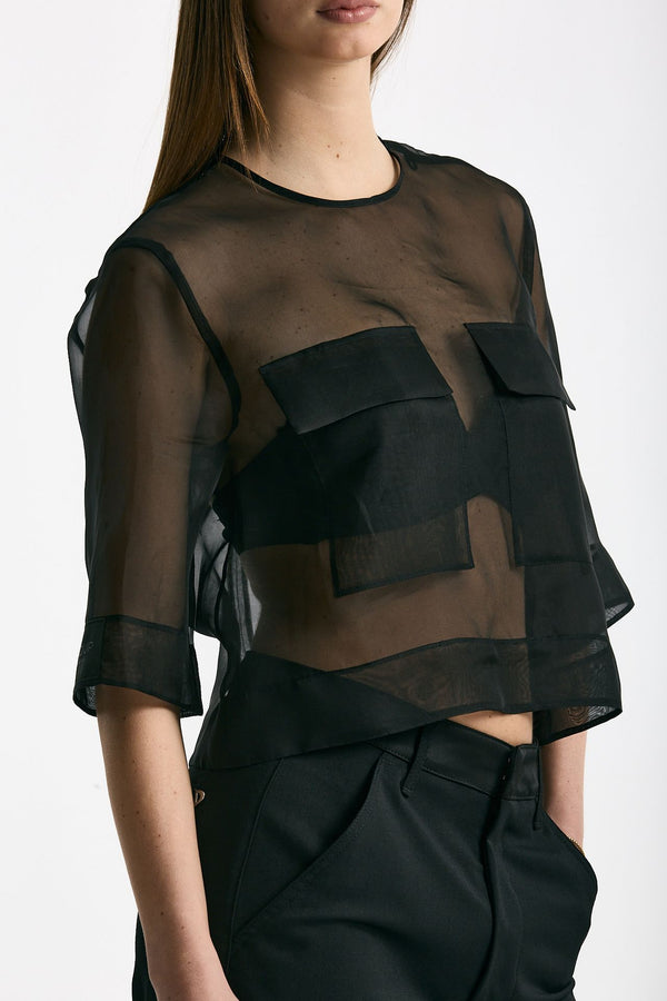 Blusa crop in seta nero women Dondup