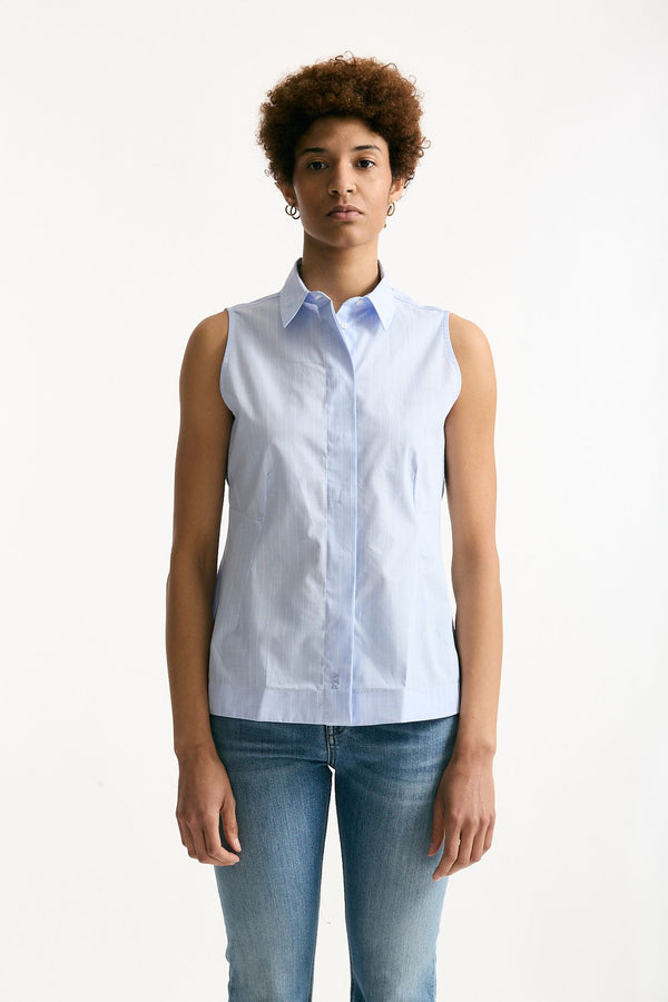 Camicia senza maniche azzurra con riga women Fay