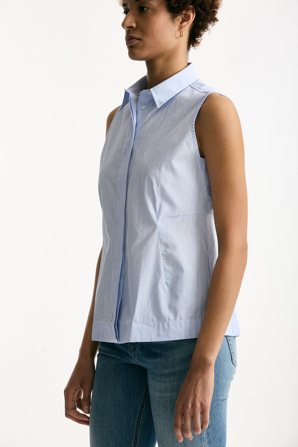 Camicia senza maniche azzurra con riga women Fay