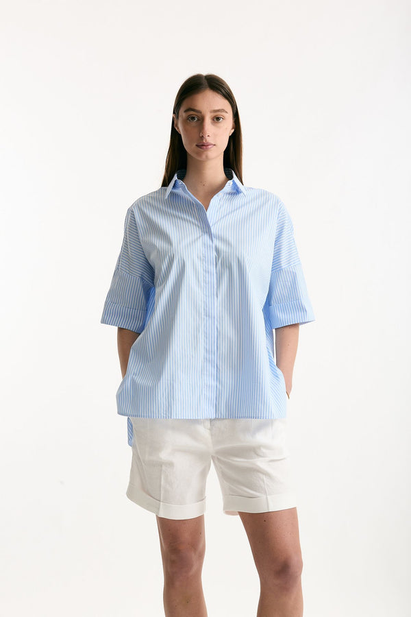Camicia over rigata azzurra e bianca women Fay