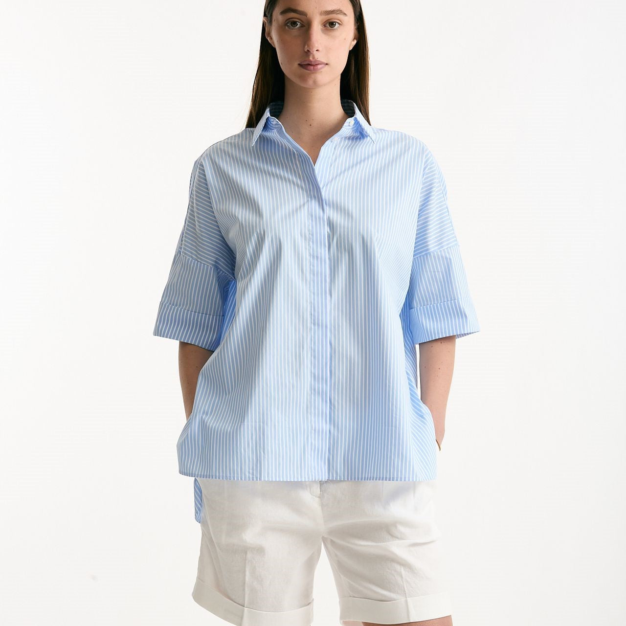 Camicia over rigata azzurra e bianca women Fay - 6