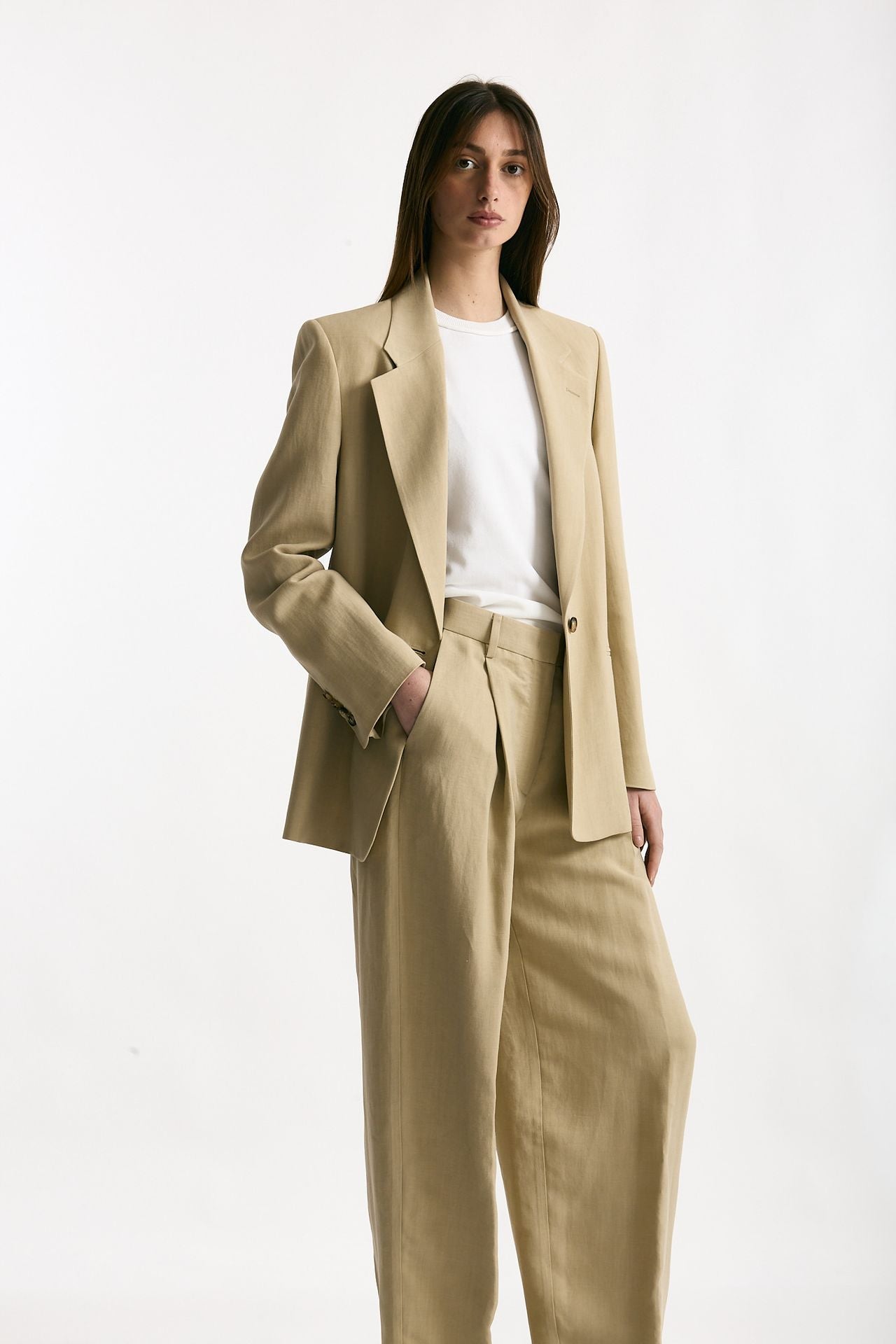 Blazer in viscosa e lino beige women Grifoni - 4