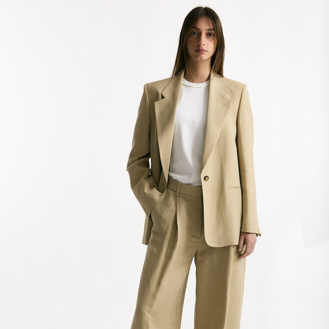 Blazer in viscosa e lino beige women Grifoni - 8