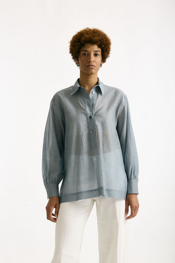 Camicia in mussolina di cotone azzurro polvere women Grifoni
