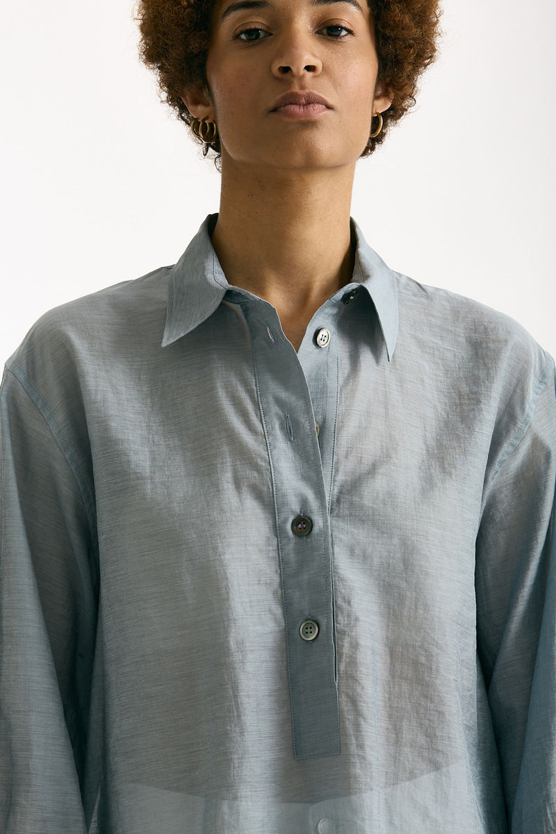 Camicia in mussolina di cotone azzurro polvere women Grifoni - 5