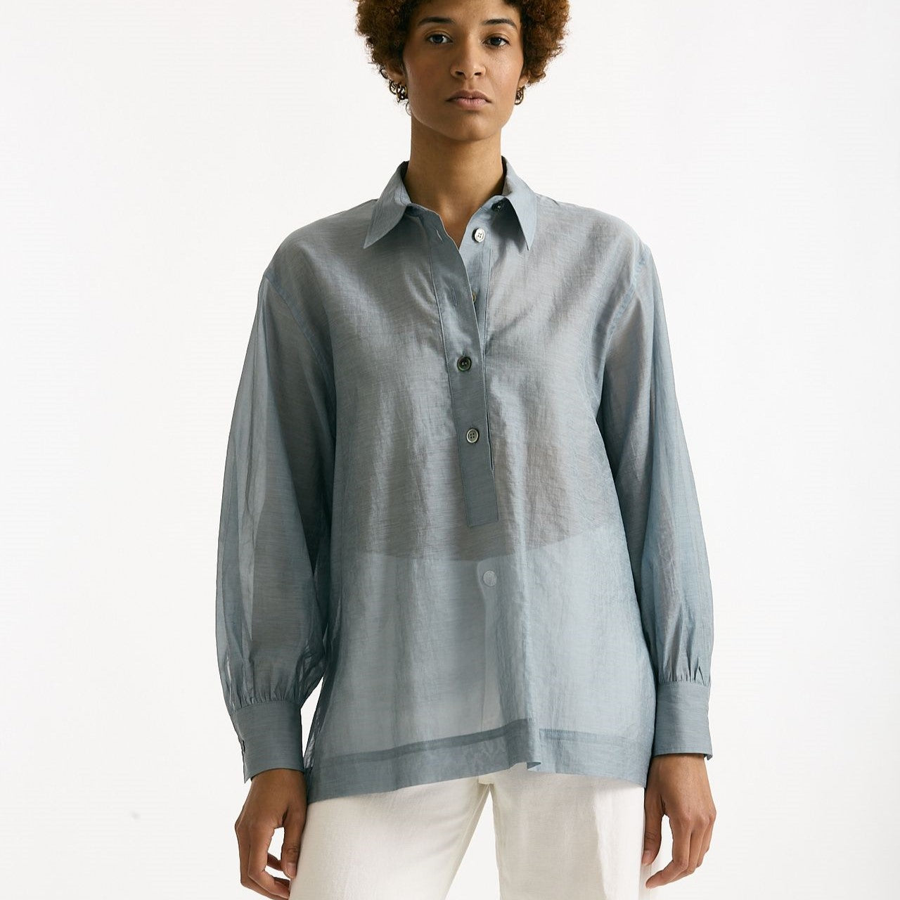 Camicia in mussolina di cotone azzurro polvere women Grifoni - 6