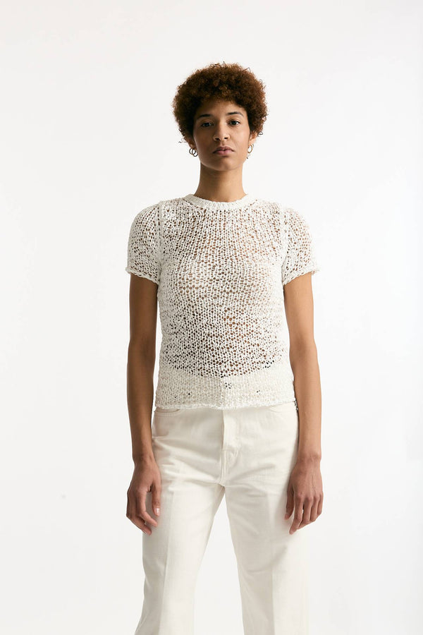 Maglia girocollo lavorata bianco women Haikure