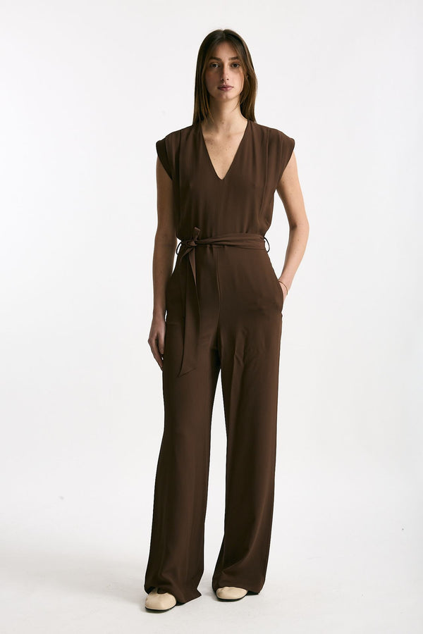 Tuta in misto seta marrone women Incotex