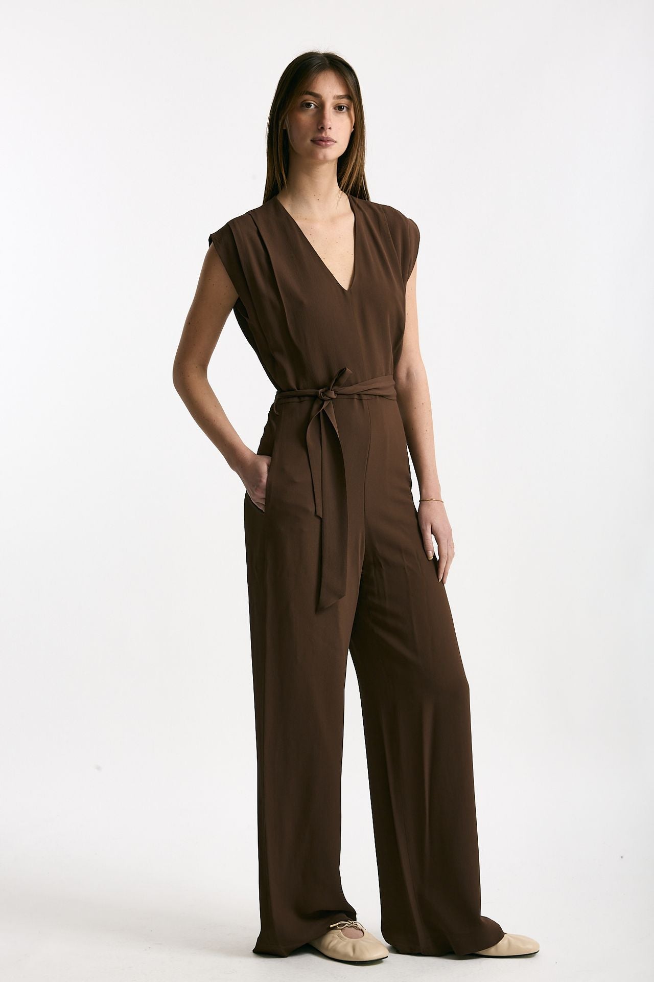 Tuta in misto seta marrone women Incotex - 4