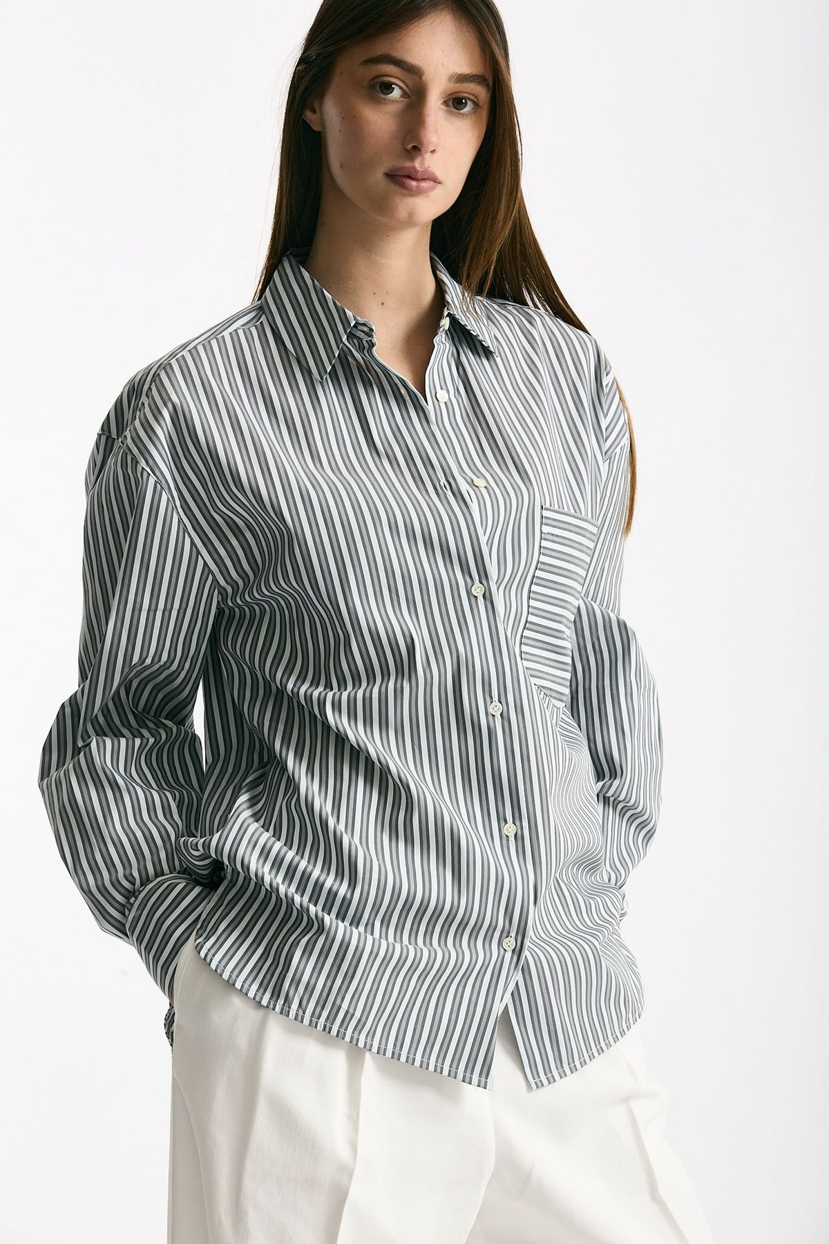 Camicia over rigata rigata grigia e bianca women Iro - 4
