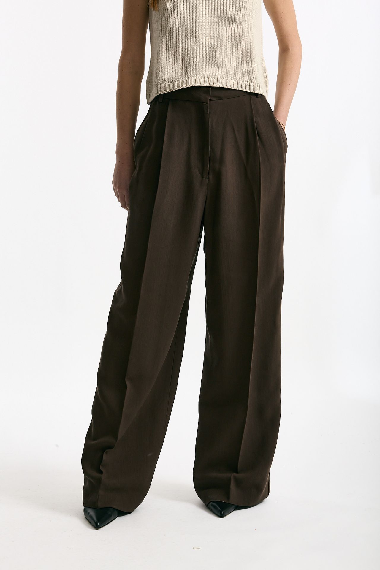 Pantalone vita alta in viscosa marrone women Iro - 1