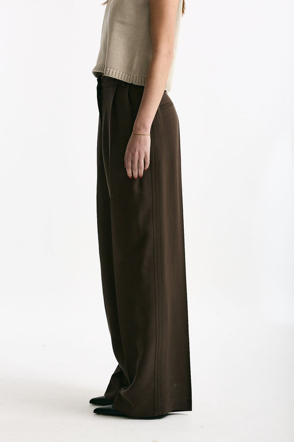Pantalone vita alta in viscosa marrone women Iro