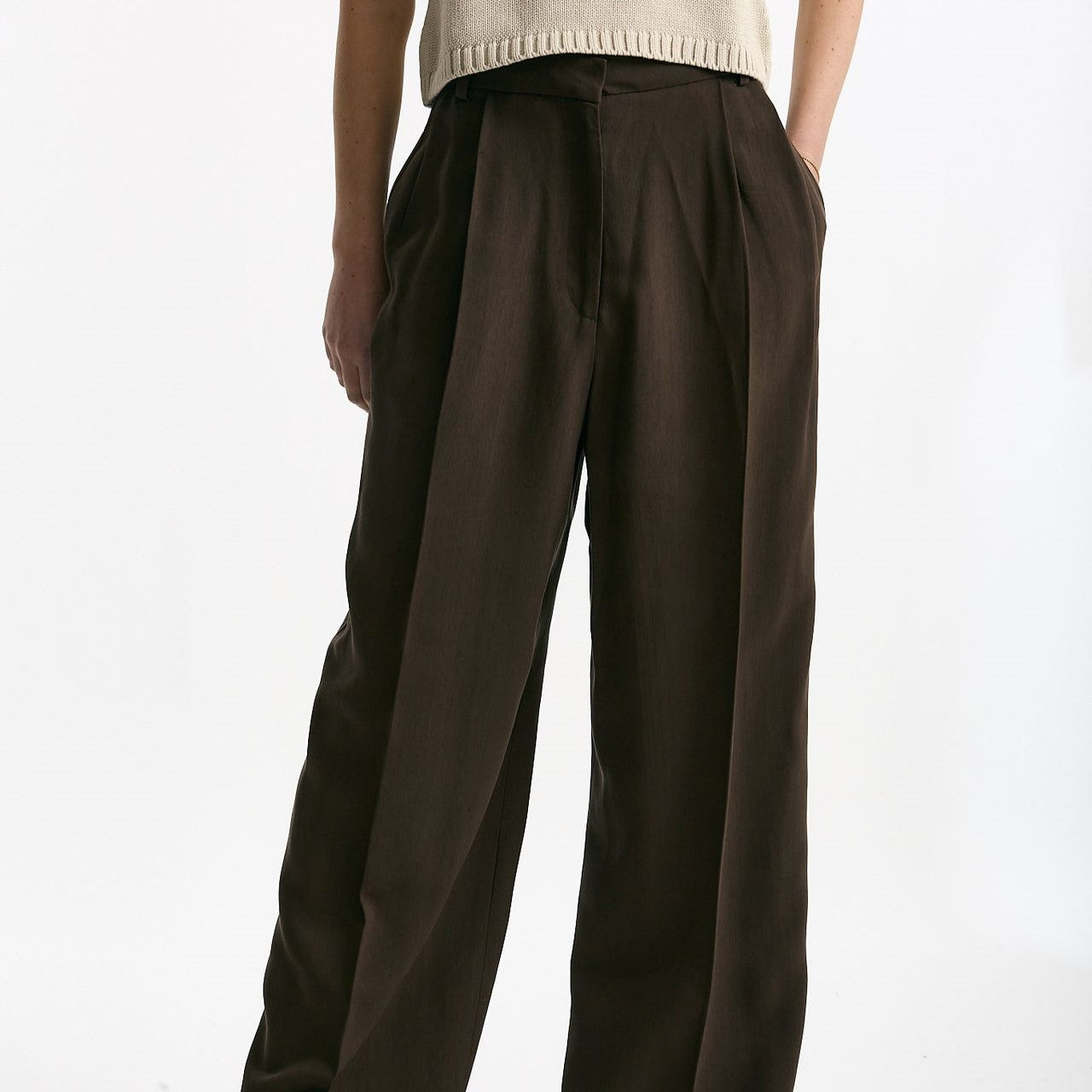 Pantalone vita alta in viscosa marrone women Iro - 7