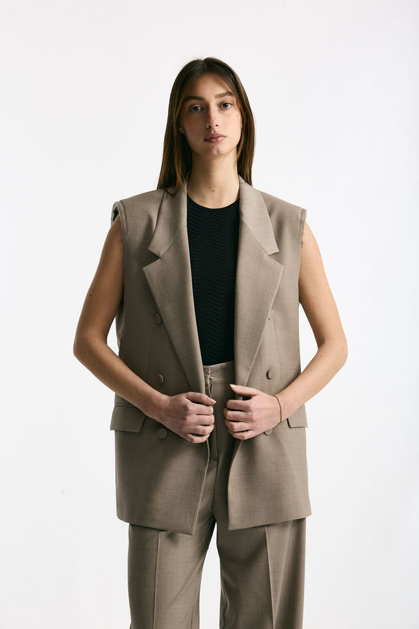 Blazer smanicato beige women Marsēm