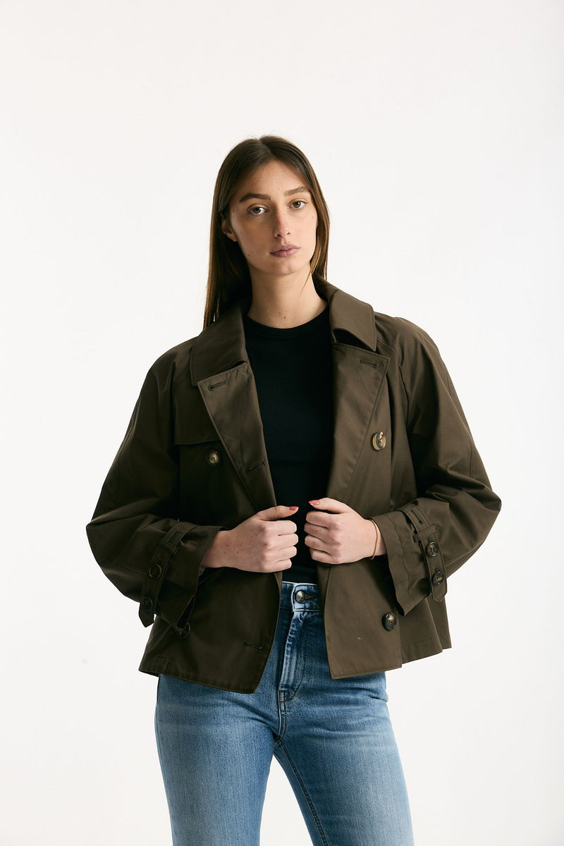 Trench crop TESORO in twill antigoccia verde militare women Max mara s - 1